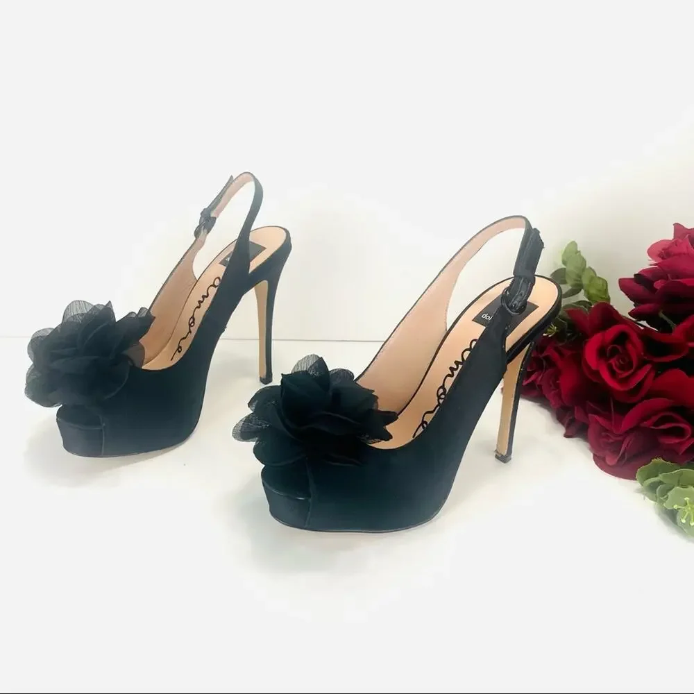 Dolce Vita Amore Platform Stiletto Heels Size 7.5 Black Slingback Open/Peep Toe